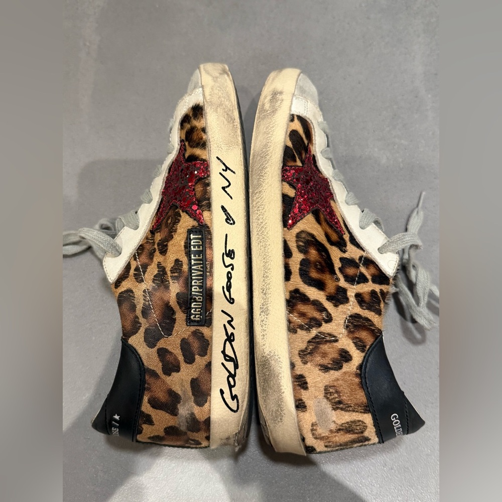 Golden Goose Leopard Print Low-Top Sneakers with Red Glitter Star - Picture 11 of 11